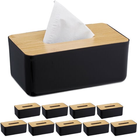 2 x Tücherbox mit Deckel aus Bambus, fürs Bad, modernes Design, Kunststoff,  Taschentuchbox, HBT 10x23x13 cm