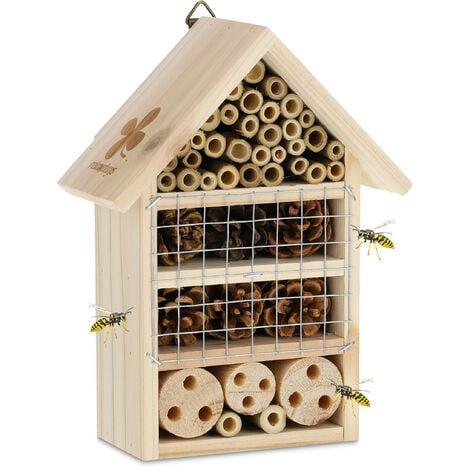 Relaxdays Insektenhotel Holz, Garten & Balkon, zum x HxBxT: Bienenhotel x 9 24 Aufhängen, 18 cm