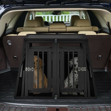 Relaxdays Hundebox Auto, doppelte Hundetransportbox, Kofferraum