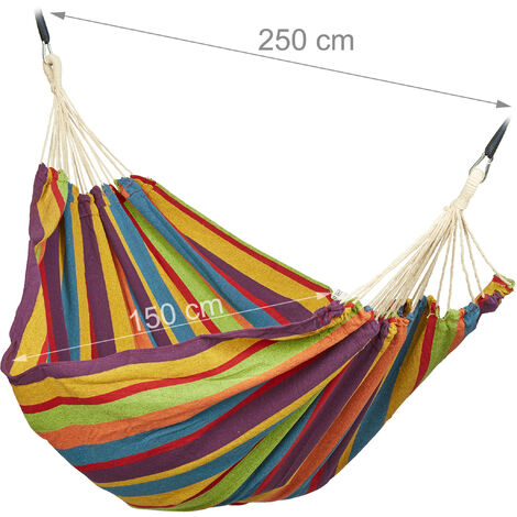 Relaxdays Hängematte Baumwolle, BxT 150 x 190 cm, mit Befestigungsset