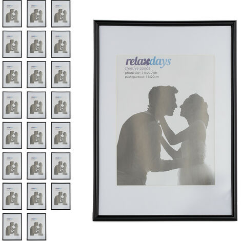 24 x Bilderrahmen 20x30 cm, Passepartout 15x20 cm, Fotorahmen zum Stellen oder Hinhängen, aus Kunststoff, schwarz-weiß