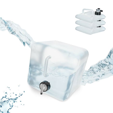 Relaxdays faltbarer Wasserkanister 4er Set, 10 l, Faltkanister mit Hahn,  BPA-frei, lebensmittelecht, transparent/schwarz