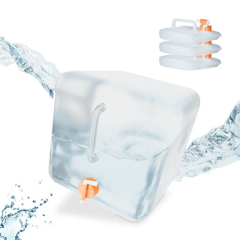 Relaxdays faltbarer Wasserkanister 4er Set, 20 l, Faltkanister mit Hahn,  BPA-frei, lebensmittelecht, transparent/orange
