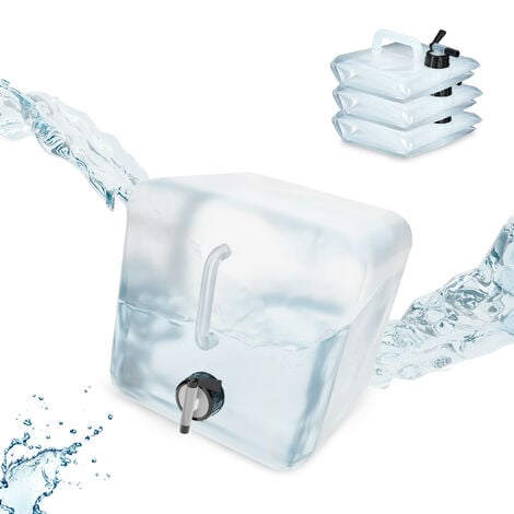 Relaxdays faltbarer Wasserkanister 4er Set, 10 l, Faltkanister mit Hahn,  BPA-frei, lebensmittelecht, transparent/schwarz