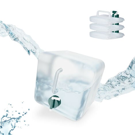 Relaxdays Faltkanister 4er Set, 15 Liter, faltbare Wasserkanister mit Hahn,  BPA-frei, lebensmittelecht, transparent/grün