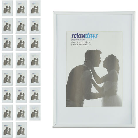 24 x Bilderrahmen 20x30 cm, Passepartout 15x20 cm, schlichter Fotorahmen zum Stellen o. Hinhängen, aus Kunststoff, weiß