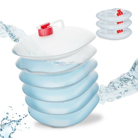 Relaxdays Faltkanister 4er Set, 10 Liter, faltbare Wasserkanister mit Hahn,  BPA-frei, lebensmittelecht, transparent/rot