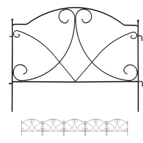 Relaxdays Beetzaun, H x B: 43 x 55 cm, 6 Zaunelemente, Garten Beeteinfassung zum Stecken, Metall, Vintage-Look, schwarz