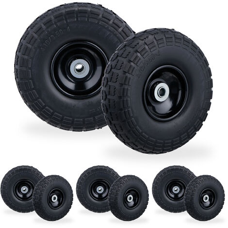 8 x Sackkarrenrad, pannensichere Vollgummireifen, 4.1/3.5-4, 16 mm Achse, bis 150 kg, H x D: 26 x 8,5 cm, schwarz