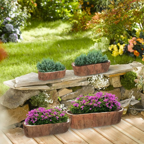 Relaxdays Blumenkasten, 4 unterschiedliche Größen, für Garten, Balkon &  Fensterbank, Dekoblumentopf mit Folie, natur