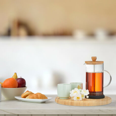 Relaxdays Teeglas 430ml Doppelwandig - Mit Edelstahlsieb & Bambusdeckel