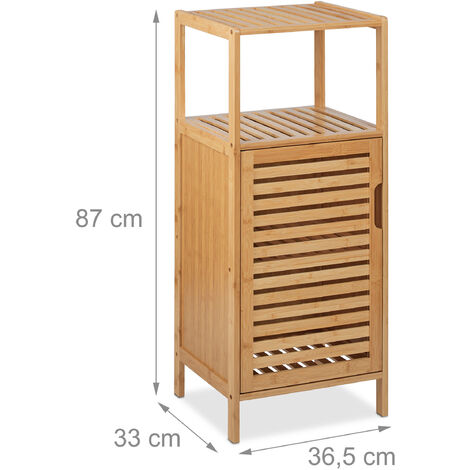 Relaxdays Badschrank Bambus, HBT 87 x 36,5 x 33 cm, schmales Badregal