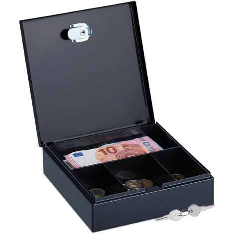 Relaxdays Geldkassette, abschließbar, Stahl, 2 Schlüssel, Kleingeld &  Scheine, HxBxT: 5 x 17,5 x 17