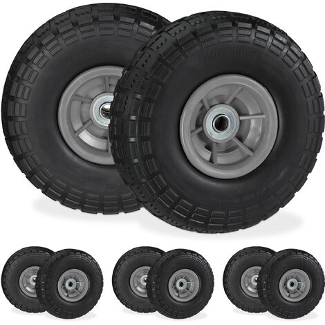 8 x Sackkarrenrad, pannensichere Vollgummireifen, 4.1/3.5-4, 16 mm Achse, bis 150 kg, H x D: 26 x 8,5 cm, schwarz/grau