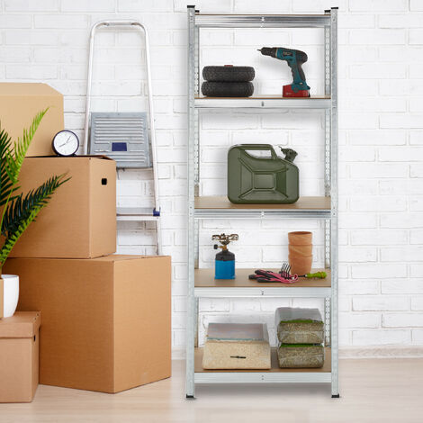 Relaxdays stellingkast, HxBxD: ca. 138x70x40 cm, 200 kg, verzinkt, staal, stellingrek kelder, garage, modulair, zilver