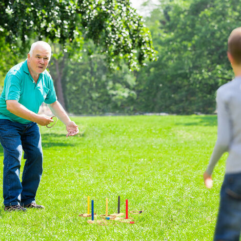 Relaxdays Ringwurfspiel, Holzwurfspiel für Kinder & Erwachsene, Ringe  werfen, drinnen & draußen, Gartenspiel, mehrfarbig