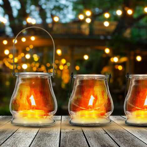 Relaxdays Windlicht, 12er Set, Glas, goldene & schwarze Henkel, innen &  außen, Teelichthalter, 10 x 8,