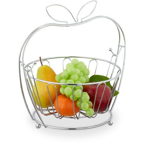 Relaxdays Obstschale, Metall, herausnehmbarer Korb, HBT: 28,5x28x23 cm, Drahtkorb für Früchte & Gemüse, modern, silber (1/5)