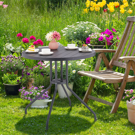 Relaxdays Gartentisch, H x Ø 75 x 80 cm, Balkontisch in Holzoptik