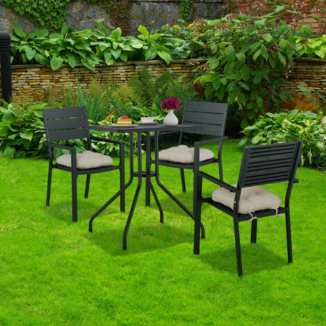Relaxdays Gartentisch, Terrassentisch Holzoptik, HBT: cm, 75x61x61 schwarz Metall, Balkontisch quadratisch, Kunststoff