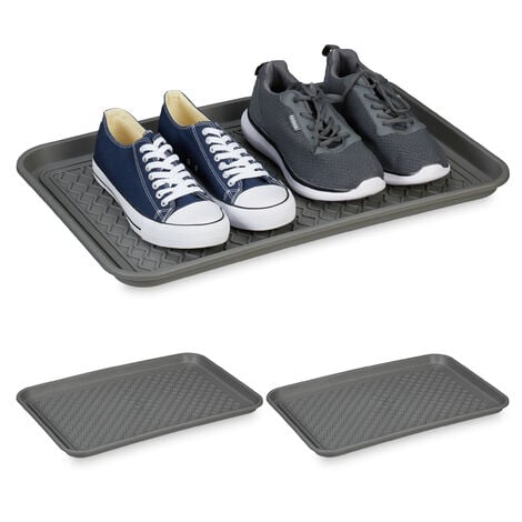 Relaxdays Schuhabtropfschale XL, 3er Set, Unterlage für nasse Schuhe, 60 x  40 cm, große Schuhablage Kunststoff, grau