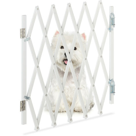 Relaxdays Hundeabsperrgitter, ausziehbar bis 96 cm, 48,5-60 cm hoch, Bambus, Hunde Schutzgitter für Treppe & Tür, weiß