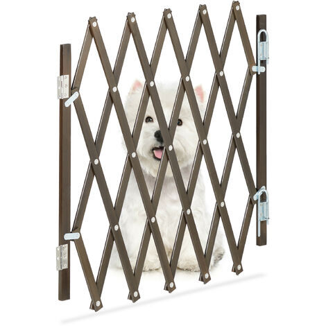 Relaxdays Hundeabsperrgitter, ausziehbar bis 96 cm, 48,5-60 cm hoch, Bambus, Hunde Schutzgitter für Treppe & Tür, braun