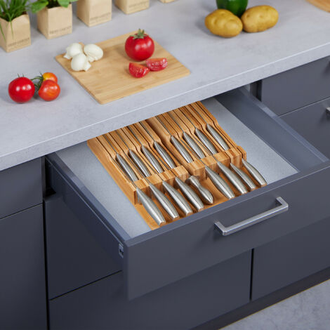 Bambus-Messerblock Für Schublade – Organizer Für Bis Zu 13 Messer, 41,9x20,5x5,1 Cm