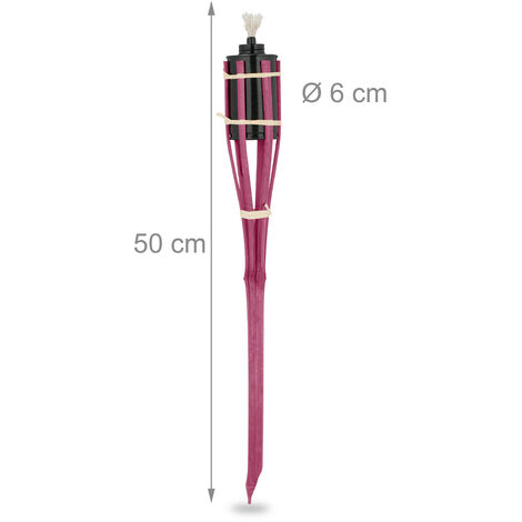 Relaxdays Gartenfackeln 10er Set - 60cm Bambus Ölfackeln Mit Ersatzdochten