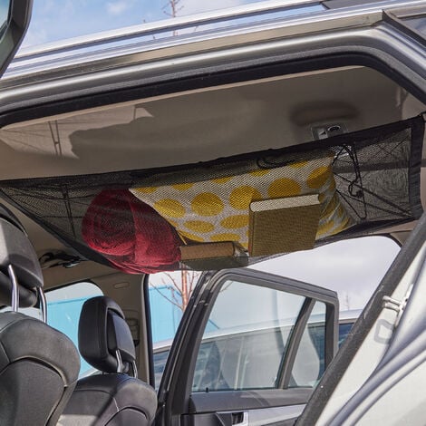 Relaxdays Gepäcknetz Autodach, 65 x 90 cm, Netztasche mit Reißverschluss,  Kordelzug, Stauraum Auto, Dachnetz, schwarz