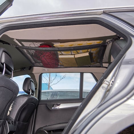Relaxdays Gepäcknetz Autodach, 50 x 80 cm, Netztasche mit Reißverschluss,  Kordelzug, Stauraum Auto, Dachnetz, schwarz