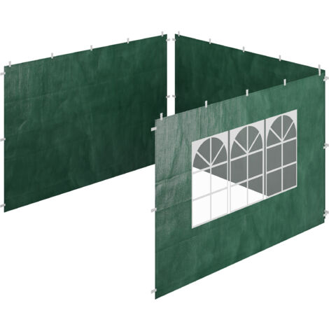 Relaxdays Seitenteile für Pavillon, 3er Set, 2x3 m, wasserdicht, Seitenwände mit Klettverschluss, PE, mit Fenster, grün