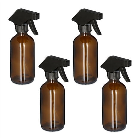 Relaxdays Sprühflasche Glas, 4er Set, 230 ml, Nebel & Strahl, Spritzflasche  für Haarpflege, Reinigung & Pflanzen