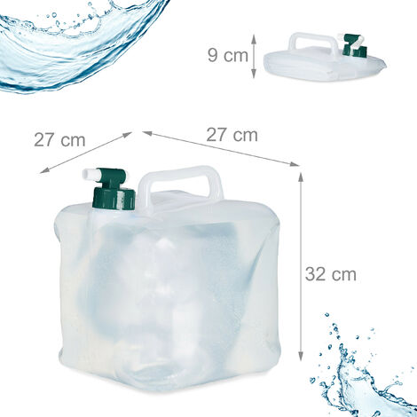 Relaxdays faltbarer Wasserkanister, 3er Set, 20 l, Kanister mit Zapfhahn,  BPA-frei, lebensmittelecht, transparent/grün