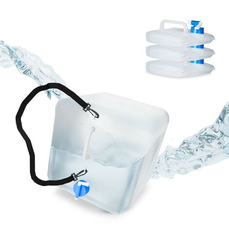 Relaxdays faltbarer Wasserkanister, 4er Set, 20 l, Wasserbehälter mit  Zapfhahn & Tragegurt, BPA-frei, transparent/blau