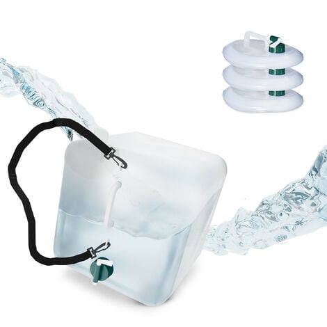 Relaxdays faltbarer Wasserkanister, 4er Set, 20 l, Wasserbehälter mit  Zapfhahn & Tragegurt, BPA-frei, transparent/grün