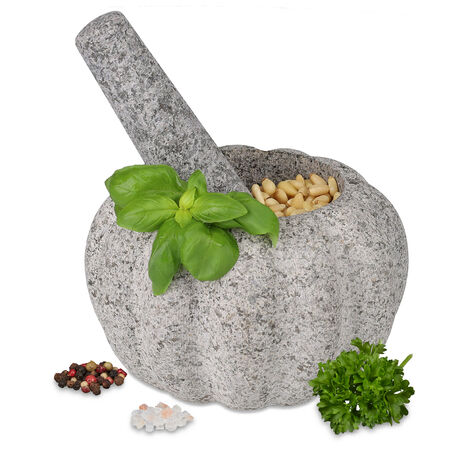 Relaxdays Mörser mit Stößel, Granit, HxD: 10 x 15,5 cm, robust ...