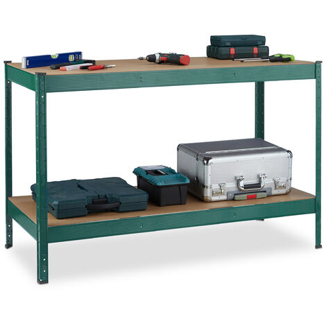 Relaxdays Banco de Trabajo, para hasta 150 kg, Mesa Taller, 2 Niveles Ajustables, 90x120x60 cm, Acero y MDF, Antracita