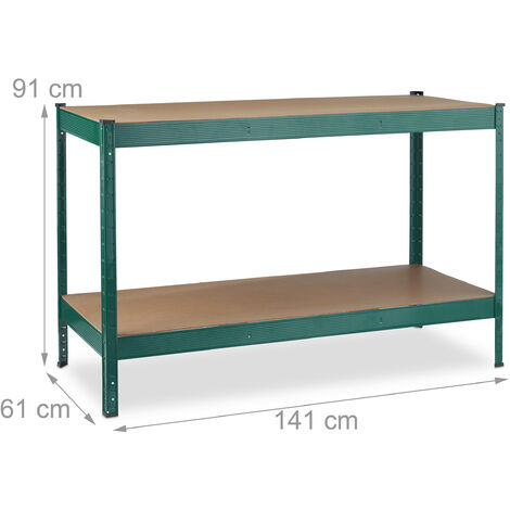 Relaxdays Werkbank 600 Kg – 91x141x61 Cm, 2 Verstellbare Ebenen, Stahl & MDF, Rot, Für Garage Und Werkstatt, Stecksystem