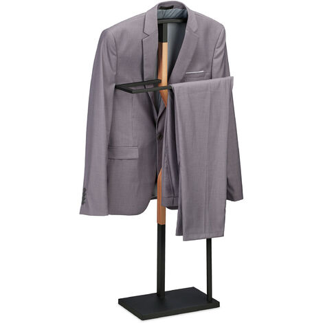 Relaxdays Herrendiener, Jackett & Hose, HBT 107x48x20 cm, Metall & Holzoptik, Stiller Diener Schlafzimmer, schwarz/natur