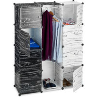 Relaxdays Kleiderschrank schwarz weiß, Garderobe modern, Regalsystem 9 Fächer, Raumteiler Kunststoff, 145 x 110 x 37 cm