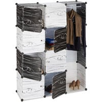Relaxdays Kleiderschrank schwarz weiß, Garderobe modern, Regalsystem 9 Fächer, Raumteiler Kunststoff, 145 x 110 x 37 cm