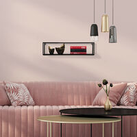 Relaxdays Wandregal Metall, modernes Design, Wohnzimmer & Loft, rechteckiges Dekoregal Wand, HxBxT: 16x65x15 cm, schwarz