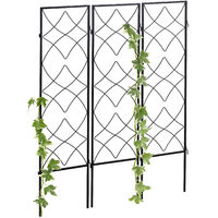 Relaxdays Rankgitter Metall, 3er Set, zum Stecken, Rankhilfe für Kletterpflanzen, 122 x 31 cm, Spalier Garten, schwarz