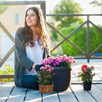 Relaxdays Blumenkarre Dampflok Aus Holz - 21x38x13 Cm, Natur, Mit Pflanzschale & Folie, Garten-Deko