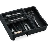 Relaxdays Besteckkasten Ausziehbar - 7 Fächer Schubladeneinsatz Schwarz