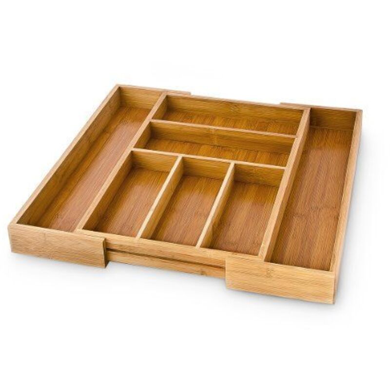 Range Couverts En Bois Bambou Extensible 3-10 Compartiments - Organiseur Tiroir Cuisine Avec Porte-Couteaux Amovible