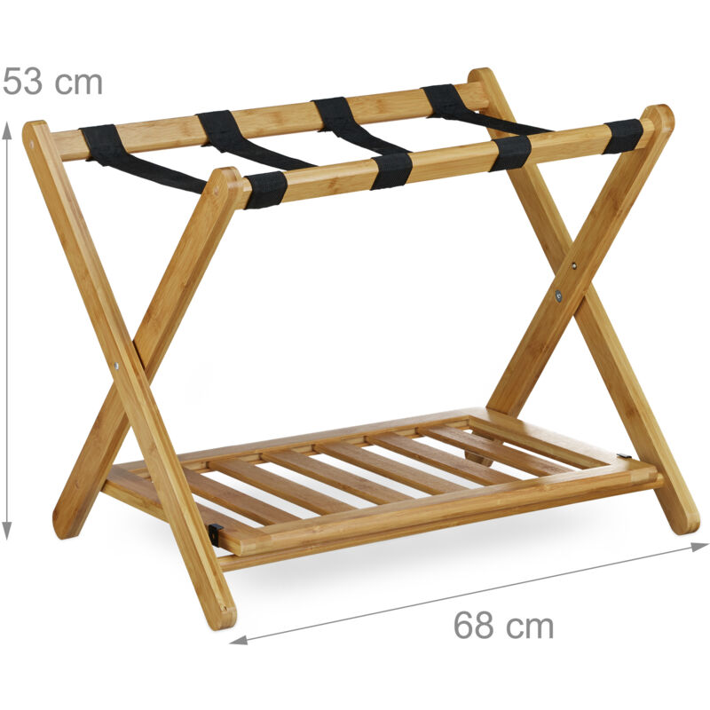 SMIBUY Porte-bagages, support de valise pliable en bambou avec étagère de rangement pour chambre d'amis, chambre, hôtel, robuste (noyer