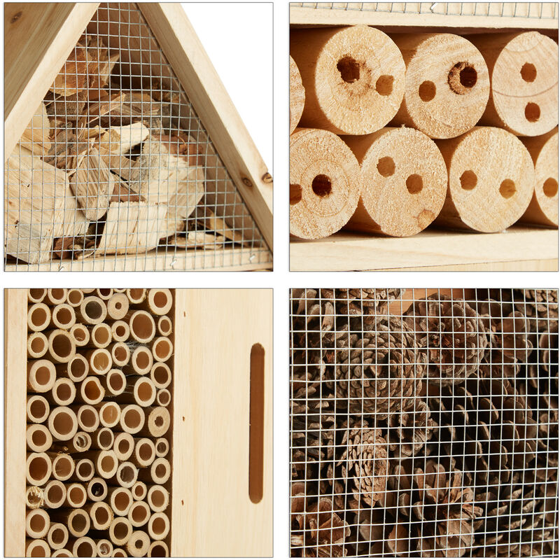 Relaxdays Hôtel à Insectes XXL En Bois – Abri Abeilles, Papillons, Coccinelles + Nichoir Hérisson – 118 X 57 X 24 Cm – Jardin Balcon Éco