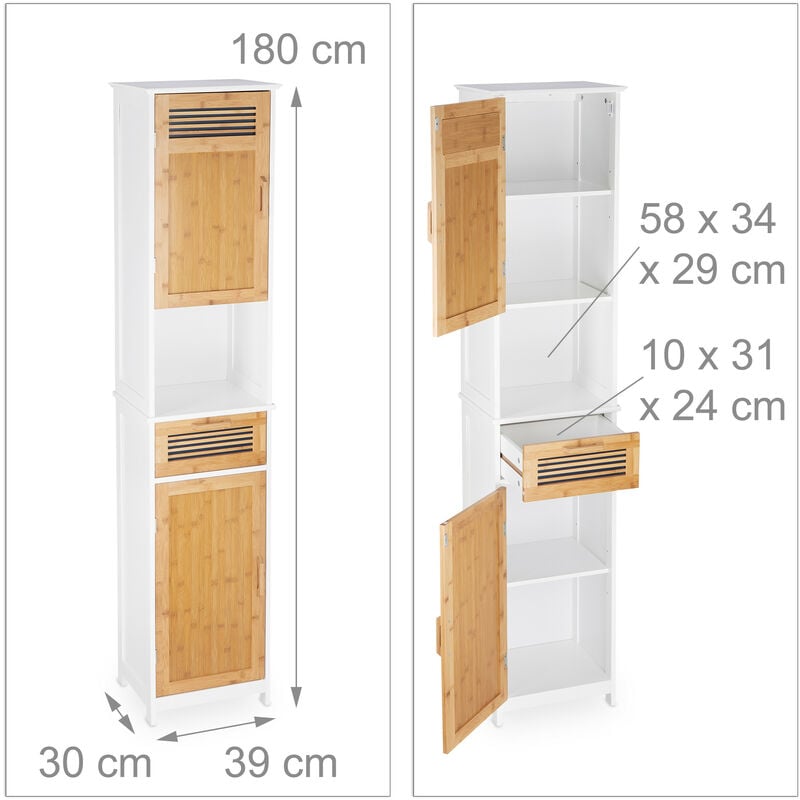 Relaxdays Armoire de niche, 2 tiroirs, pour le bain, cuisine